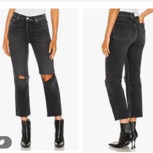 Re/done 25 70s stove pipe jeans - coal with rips